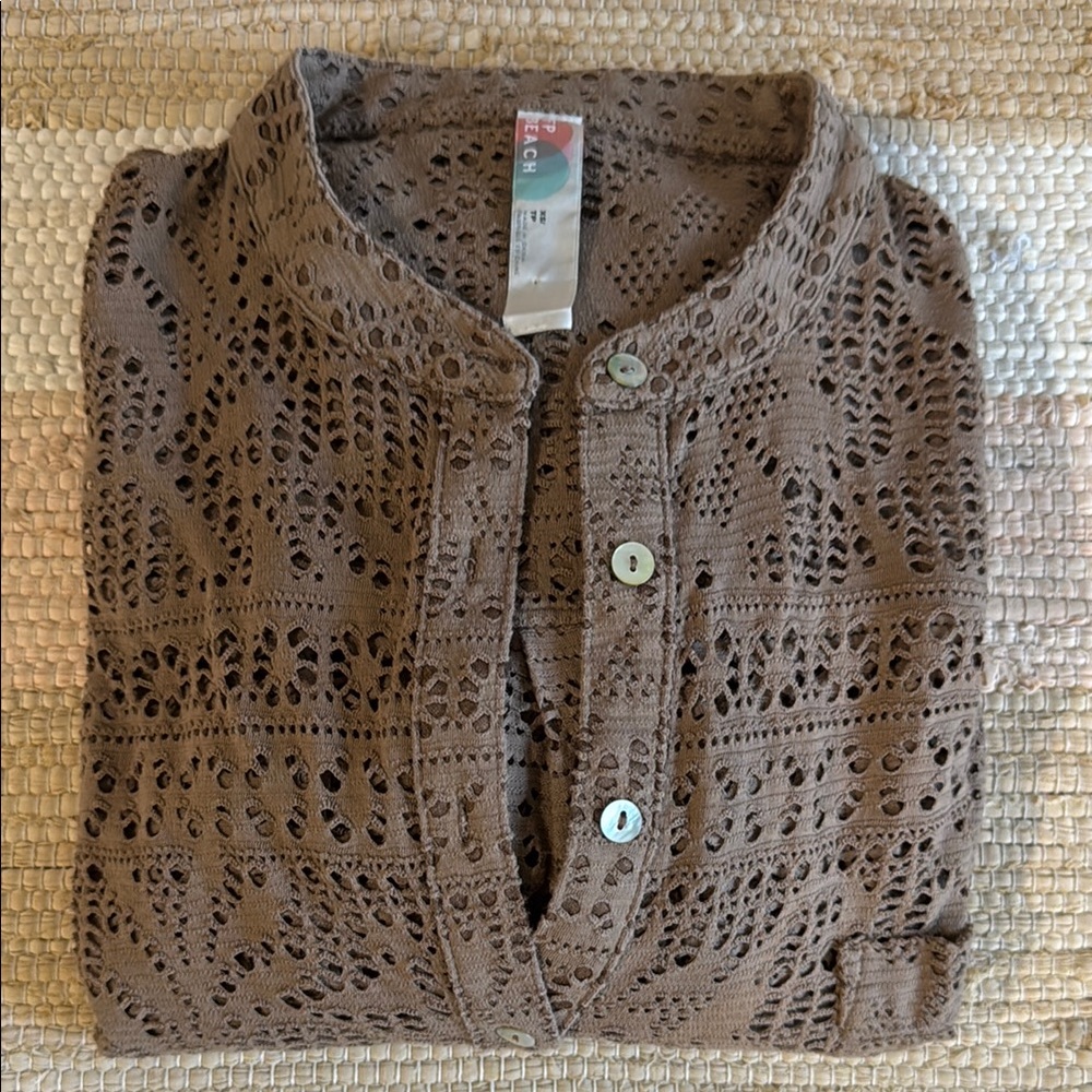 Free People Brown eyelet beach Button-Up Shirt